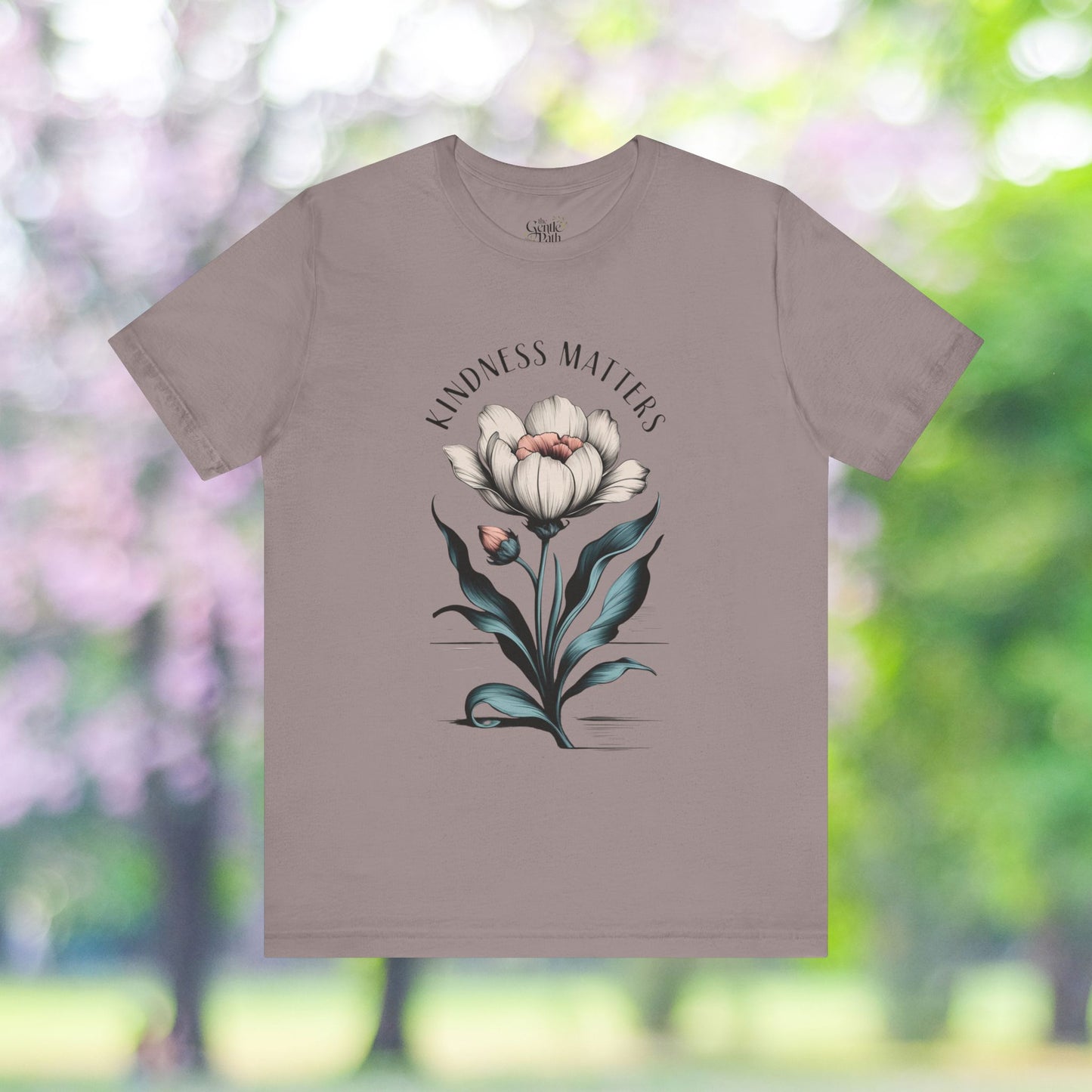 Floral kindness matters t-shirt with a flower design.