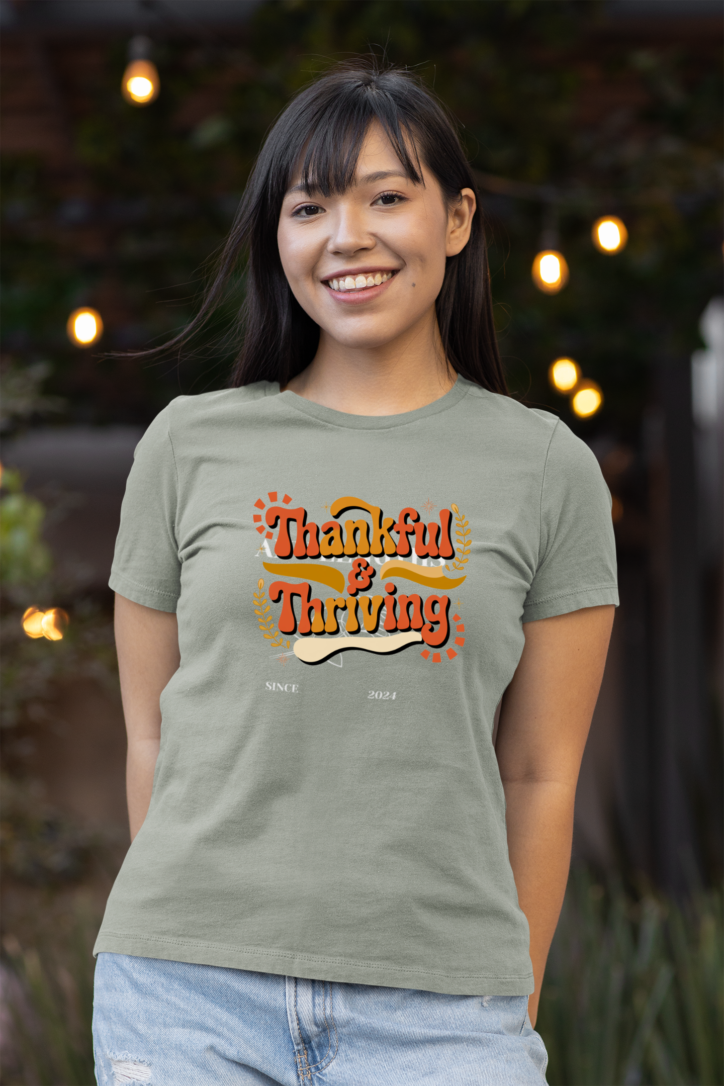 Thankful & Thriving short sleeve tee with inspirational fall design.