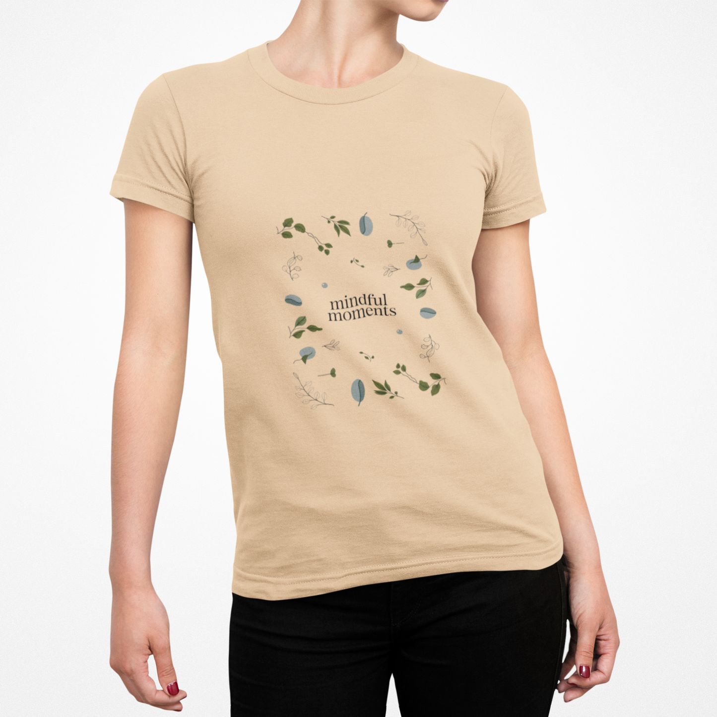 Sand t-shirt with a 'mindful moments' graphic print.