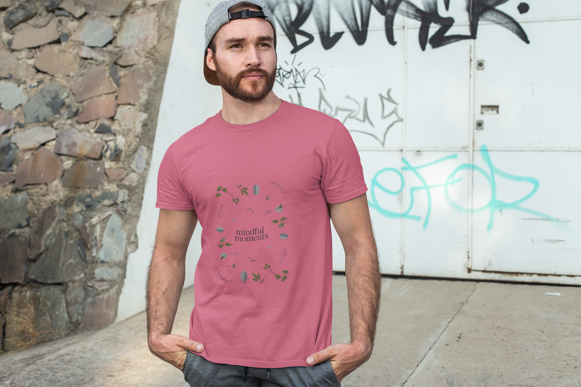 Rose T-shirt with mindful moments graphic design.