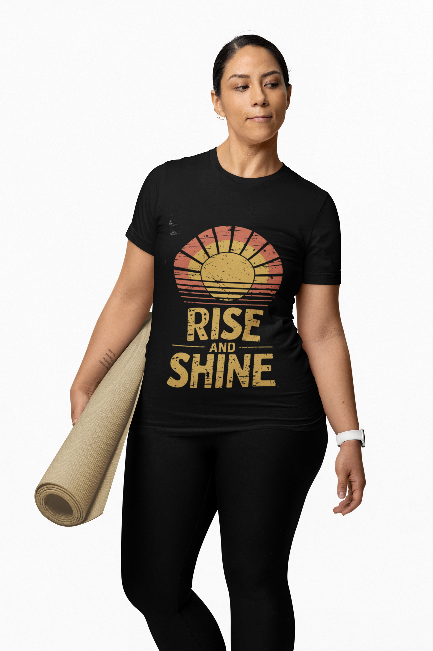 Bella Canvas tee with retro sun Rise and Shine graphic.