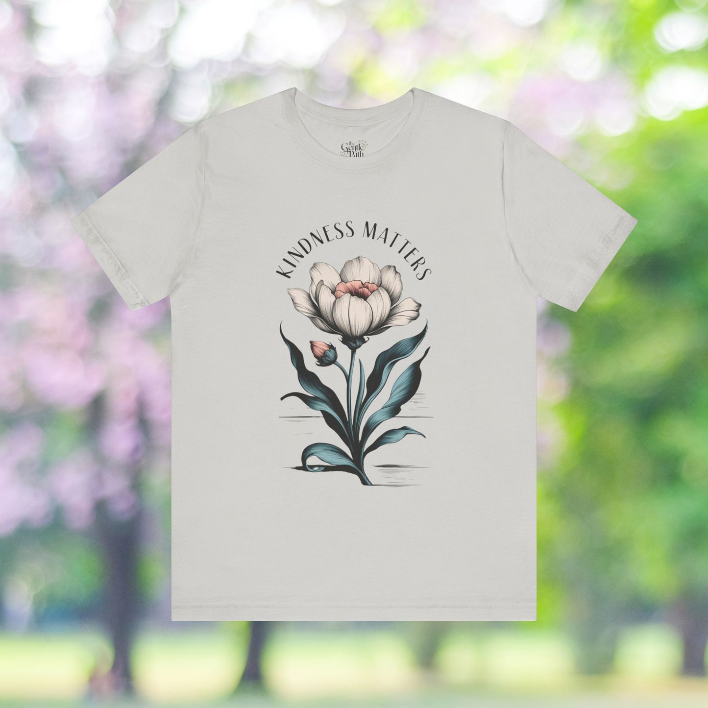 Kindness Matters T-shirt with floral design.